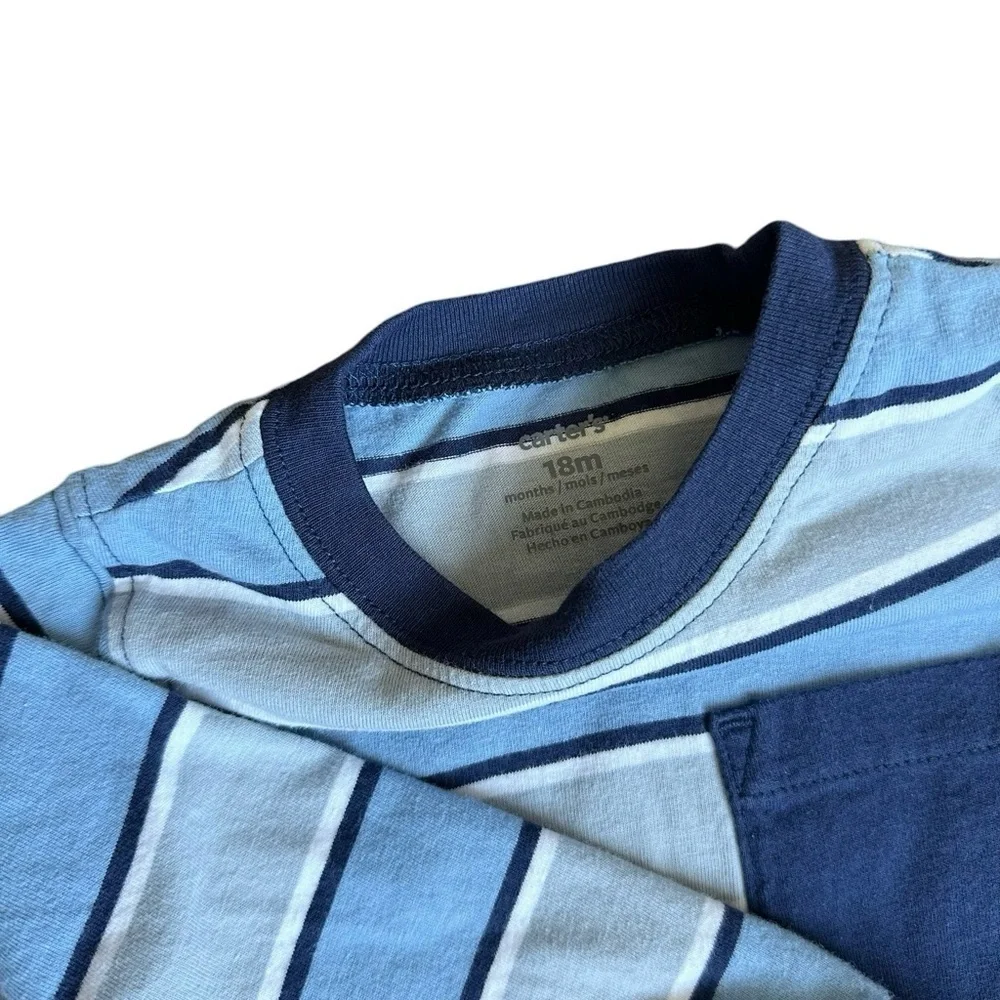 Carter's 18m Boys light blue gray striped cotton long sleeve shirt